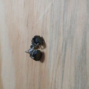 Sterling Silver & Black Stone Stud Earrings